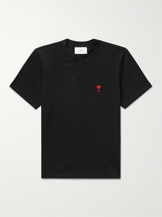 Black Cotton T-Shirt with Embroidered Logo