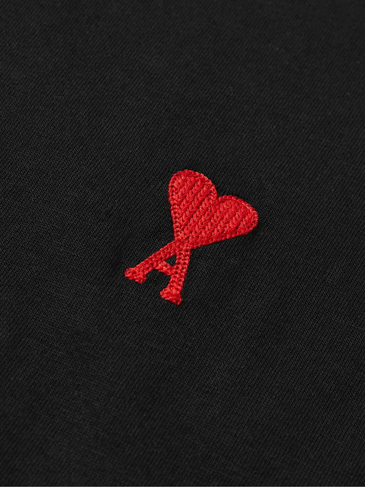 Black Cotton T-Shirt with Embroidered Logo